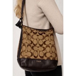 Y2K‎ Coach Signature Jacquard Crossbody Shoulder Bag Brown Trim Logo Purse